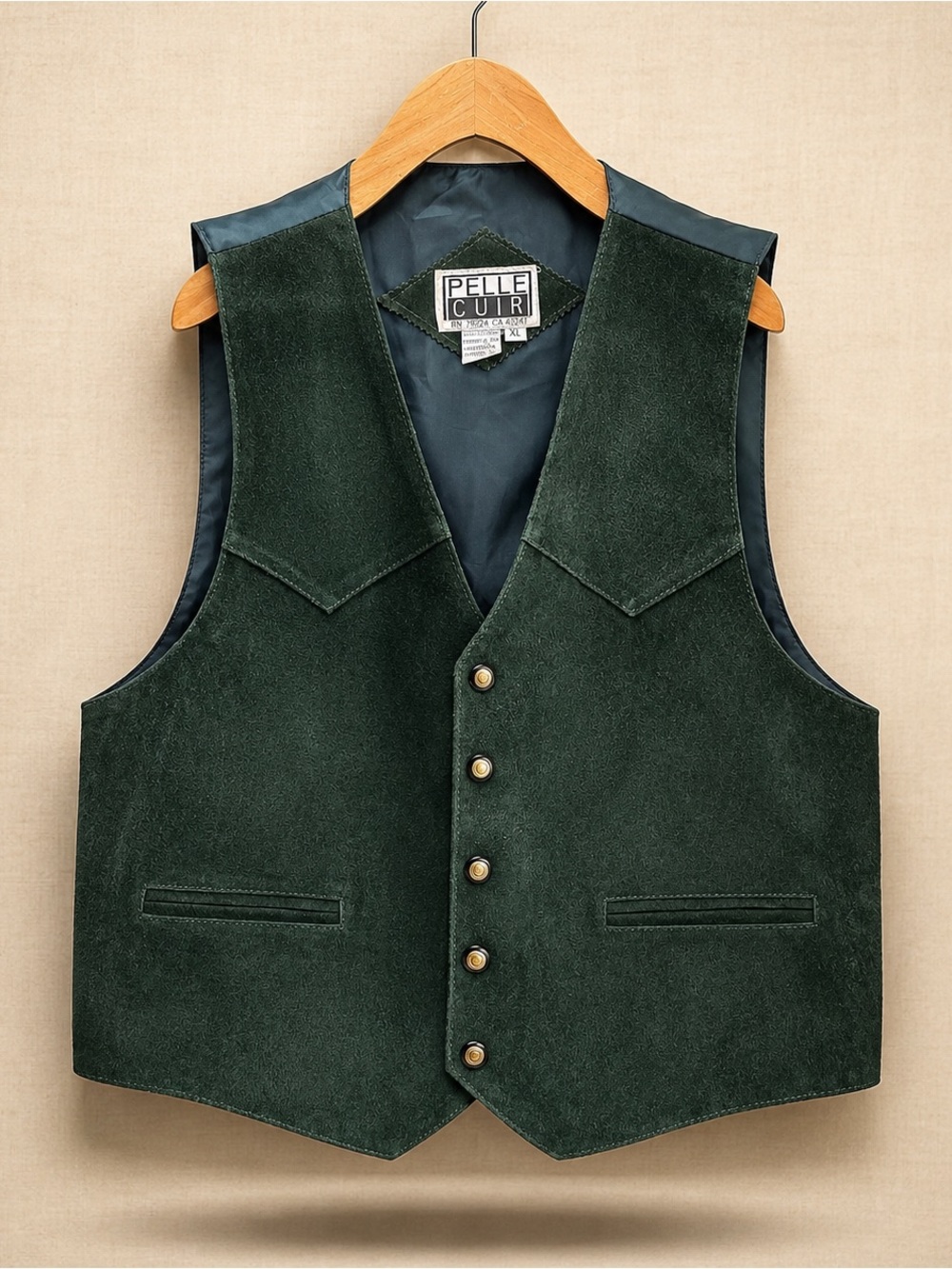 Pelle Cuir Genuine Suede Leather Western Vest Green XL Vintage Unisex Boho